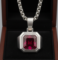 COLLAR DE PLATA CON PIEDRA PRECIOSA (ESPINELA ROSA)