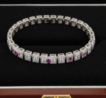 PULSERA DE PLATA Y DIAMANTE CON PIEDRAS PRECIOSAS (ESPINELA ROSA)